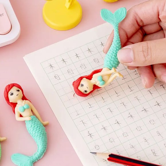 Mermaid Shape Cute Eraser Set for School Children - Picture 3 of 6